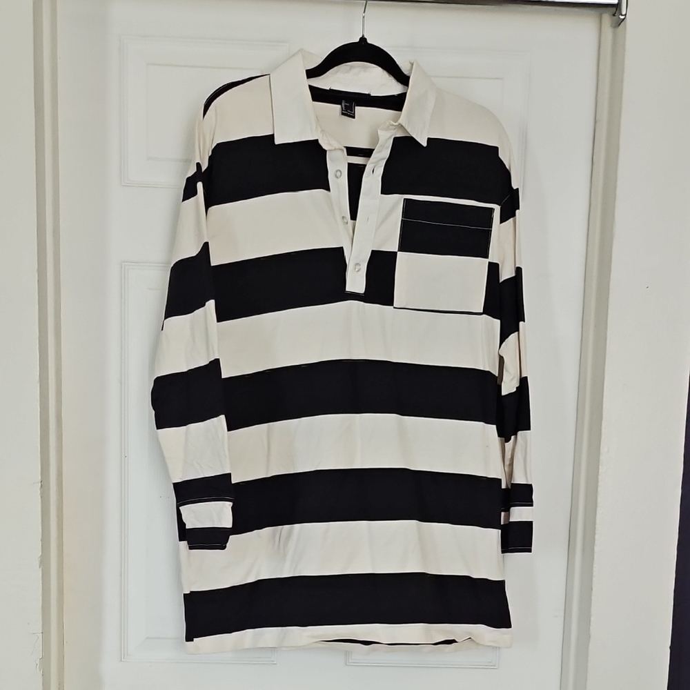 Black and White Striped Men's Shirt